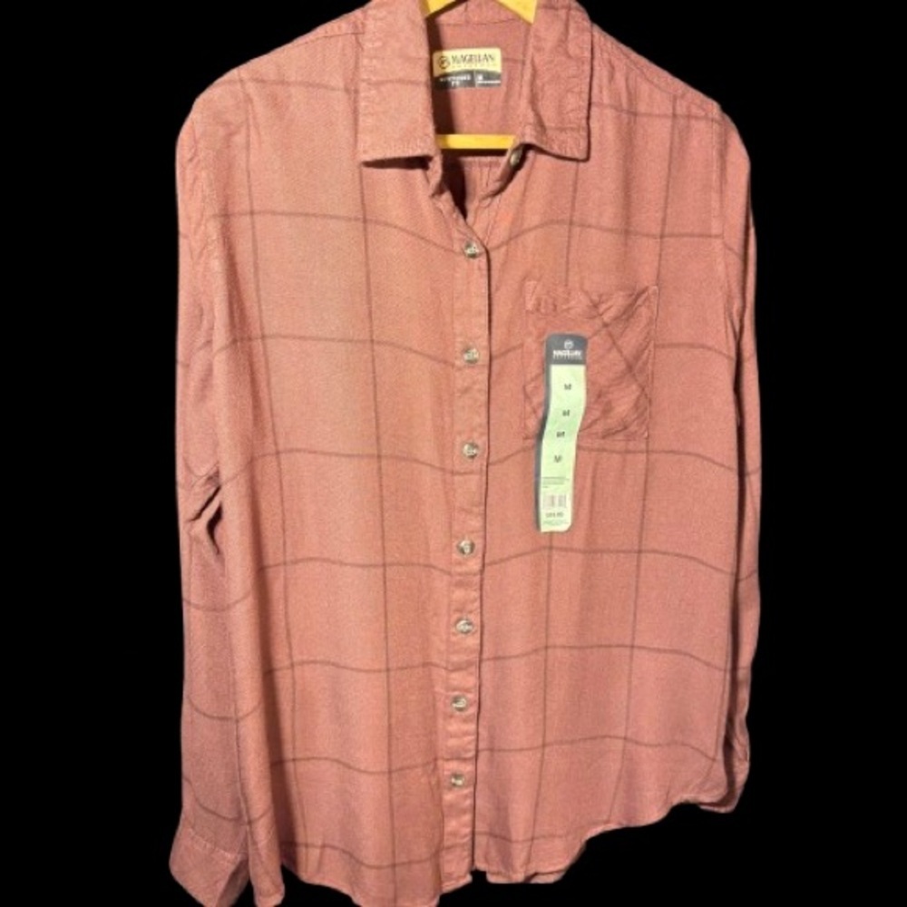 Magellan Outdoors Pink Blouse with Relaxed Fit and Classic Collar